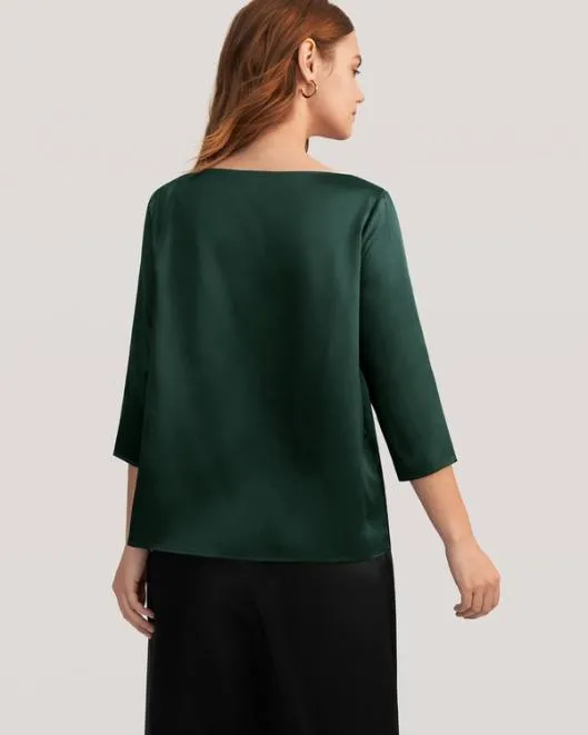 34 Sleeve Boat Neck Silk Blouse Women Lilysilk Tops