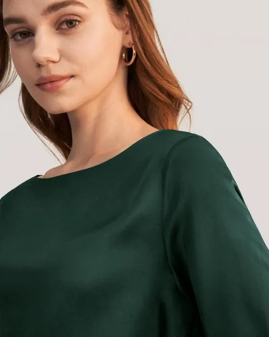 34 Sleeve Boat Neck Silk Blouse Women Lilysilk Tops
