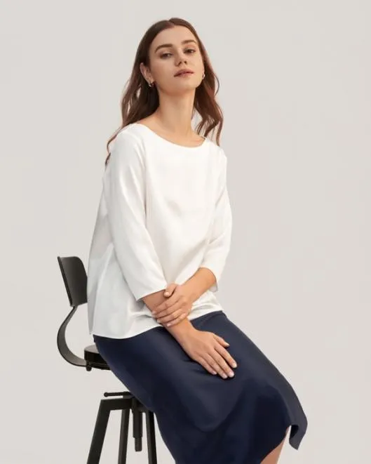 34 Sleeve Boat Neck Silk Blouse Women Lilysilk Tops