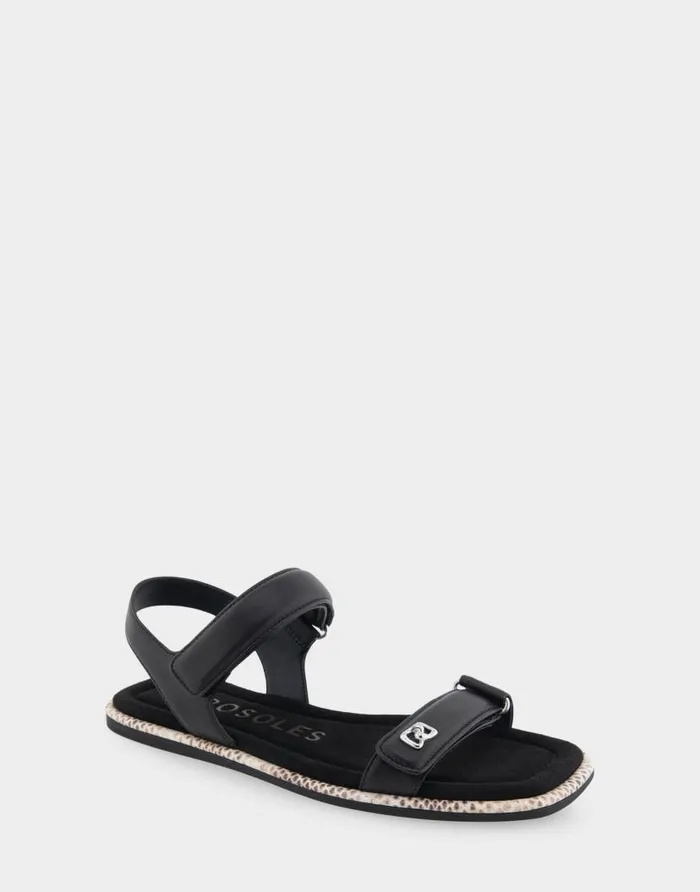 Aerosoles Comfortable Women039s Adjustable Quarter Strap Sandal In Black Leather Black Leather Women Clogs and Mules