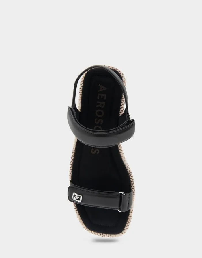 Aerosoles Comfortable Women039s Adjustable Quarter Strap Sandal In Black Leather Black Leather Women Clogs and Mules