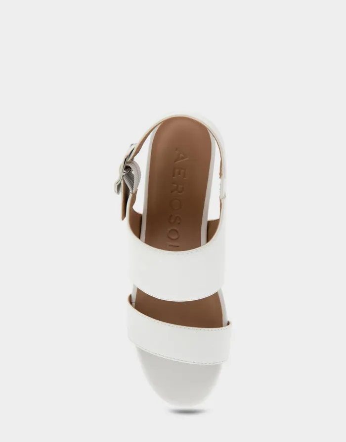 Aerosoles Comfortable Women039s Buckle Back Mid Wedge Sandal In White Faux Leather White Faux Leather Women Wide Width Sandals