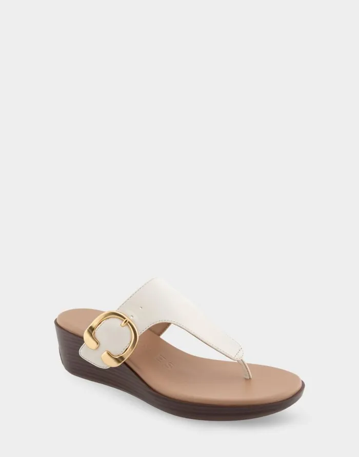 Aerosoles Comfortable Women039s Buckle Detail Wedge Thong Sandal In Eggnog Faux Leather Eggnog Faux Leather Women Clogs and Mules