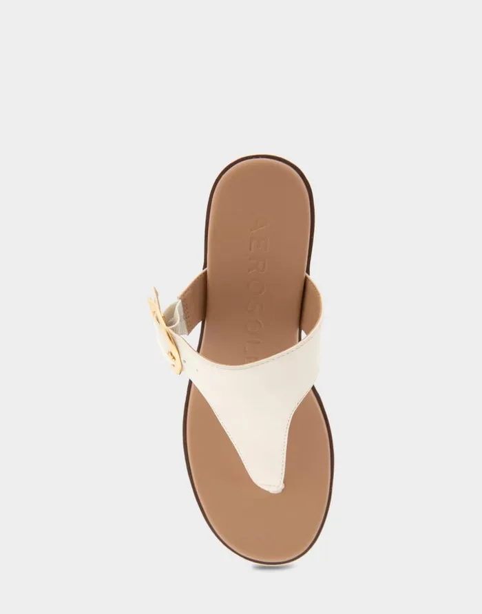 Aerosoles Comfortable Women039s Buckle Detail Wedge Thong Sandal In Eggnog Faux Leather Eggnog Faux Leather Women Clogs and Mules