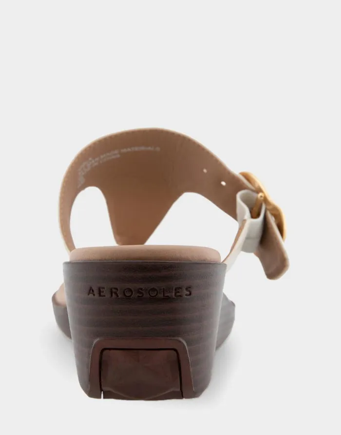 Aerosoles Comfortable Women039s Buckle Detail Wedge Thong Sandal In Eggnog Faux Leather Eggnog Faux Leather Women Clogs and Mules