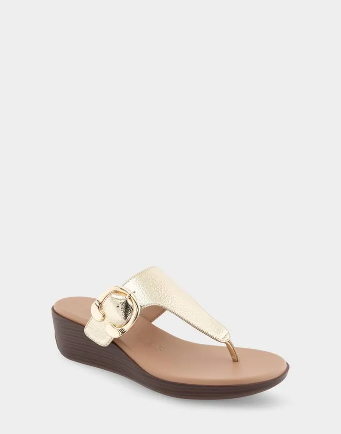 Aerosoles Comfortable Women039s Buckle Detail Wedge Thong Sandal In Soft Gold Faux Leather Soft Gold Faux Leather Women Clogs and Mules