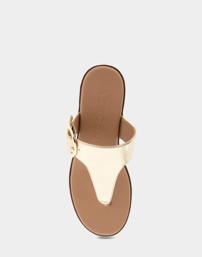 Aerosoles Comfortable Women039s Buckle Detail Wedge Thong Sandal In Soft Gold Faux Leather Soft Gold Faux Leather Women Clogs and Mules