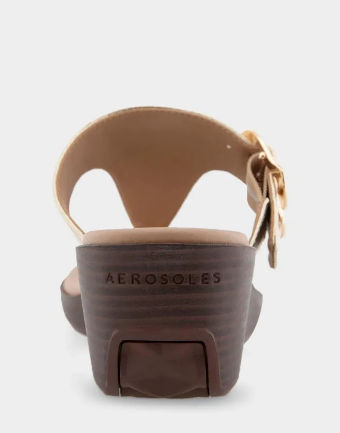 Aerosoles Comfortable Women039s Buckle Detail Wedge Thong Sandal In Soft Gold Faux Leather Soft Gold Faux Leather Women Clogs and Mules