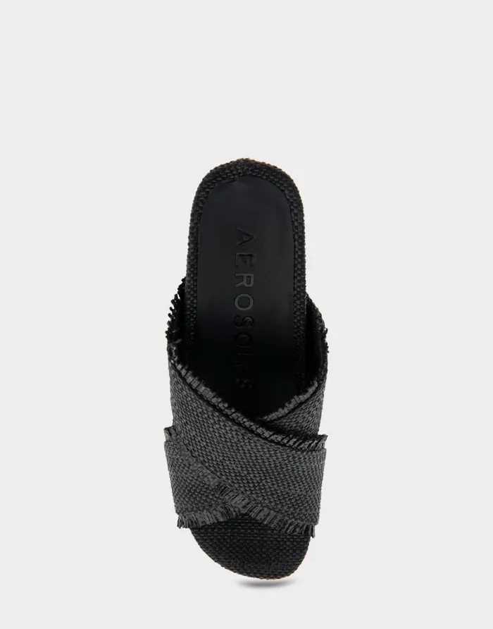 Aerosoles Comfortable Women039s Crisscross Footbed Wedge Sandal In Black Raffia Raffia Fabric Black Raffia Women Dress