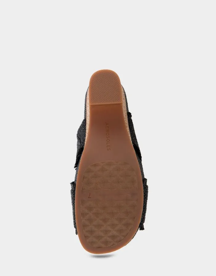 Aerosoles Comfortable Women039s Crisscross Footbed Wedge Sandal In Black Raffia Raffia Fabric Black Raffia Women Dress