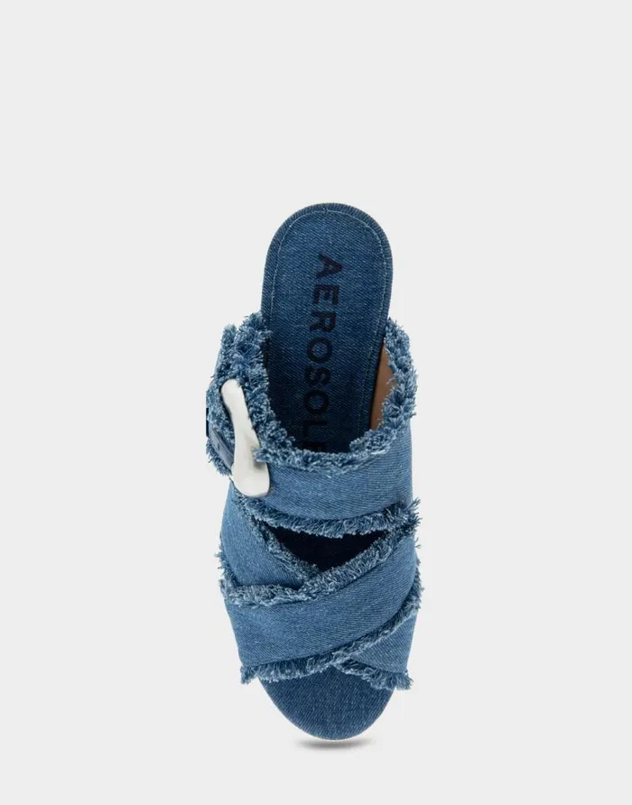 Aerosoles Comfortable Women039s Crisscross Platform Slide Sandal In Denim Fabric Denim Fabric Denim Fabric Women Wide Width Sandals