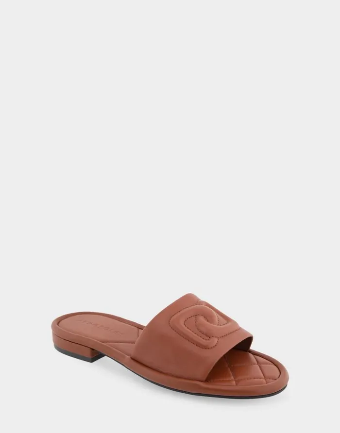 Aerosoles Comfortable Women039s Debossed Chain Link Slide Sandal In Gingerbread Leather Gingerbread Leather Women Flats