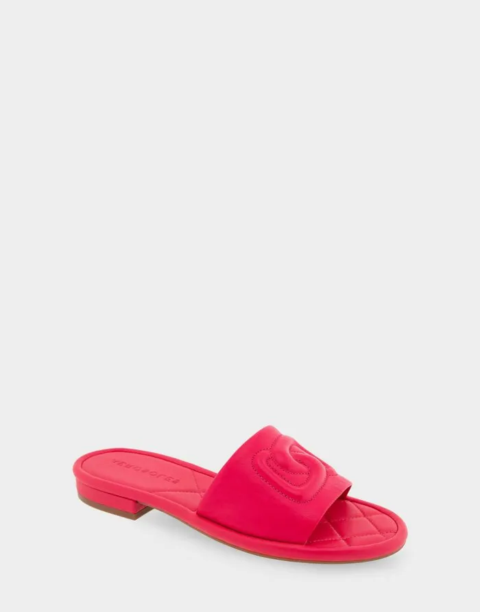Aerosoles Comfortable Women039s Debossed Chain Link Slide Sandal In Virtual Pink Leather Virtual Pink Leather Women Flats