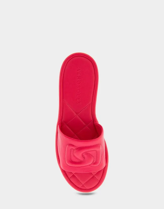 Aerosoles Comfortable Women039s Debossed Chain Link Slide Sandal In Virtual Pink Leather Virtual Pink Leather Women Flats