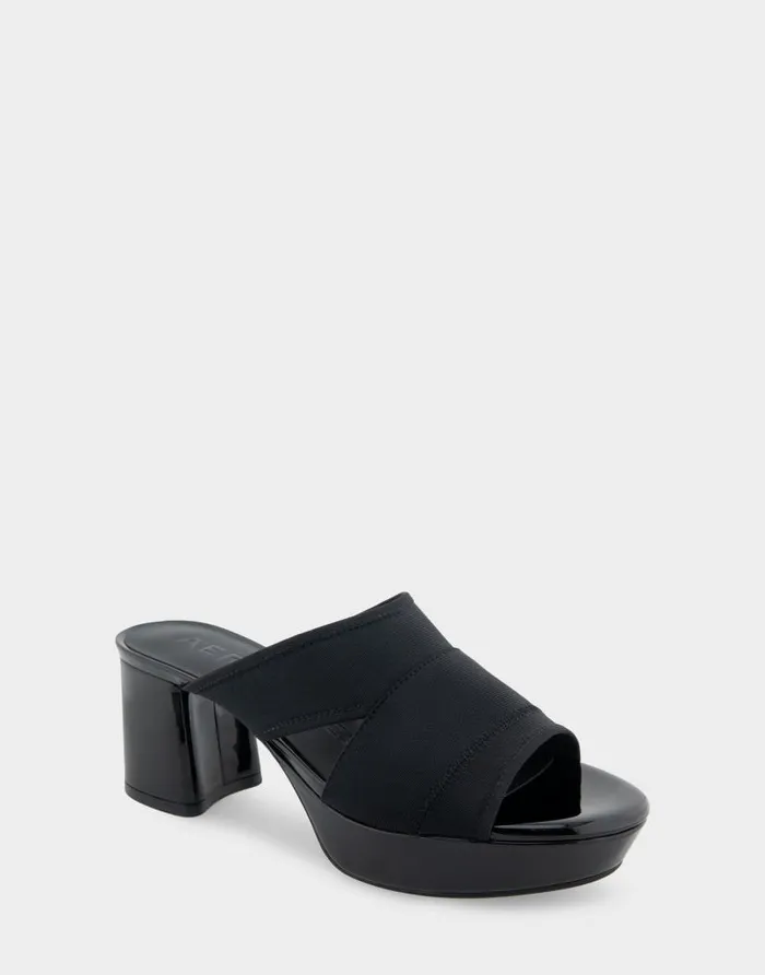 Aerosoles Comfortable Women039s Elastic Slide Platform Sandal In Black Elastic Elastic Fabric Black Elastic Women Clogs and Mules