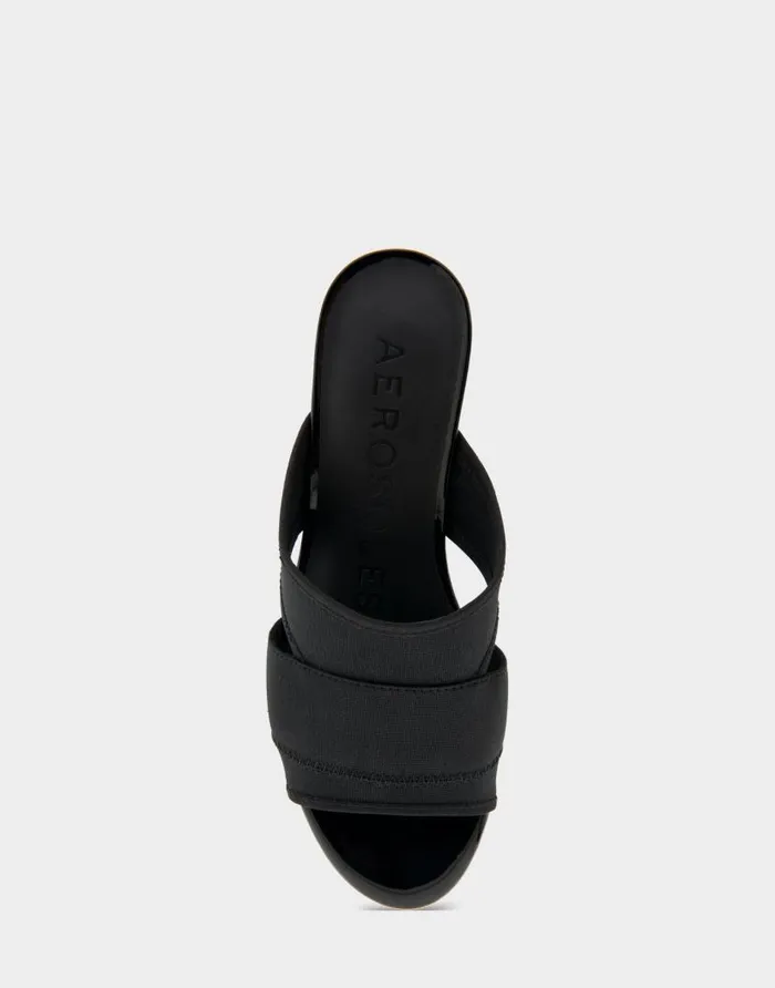 Aerosoles Comfortable Women039s Elastic Slide Platform Sandal In Black Elastic Elastic Fabric Black Elastic Women Clogs and Mules