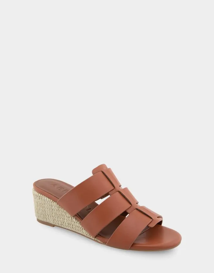 Aerosoles Comfortable Women039s Fisherman Mid Wedge Slide In Gingerbread Faux Leather Gingerbread Faux Leather Women Dress