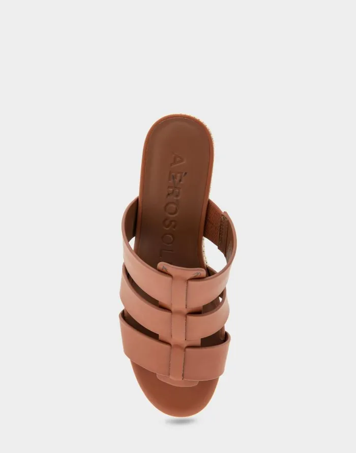 Aerosoles Comfortable Women039s Fisherman Mid Wedge Slide In Gingerbread Faux Leather Gingerbread Faux Leather Women Dress