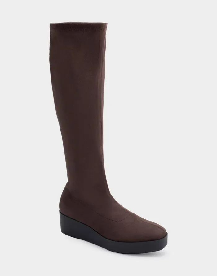 Aerosoles Comfortable Women039s Flatform Heel Tall Shaft Boot In Brown Stretch Faux Suede Java Stretch Faux Suede Women Wedges