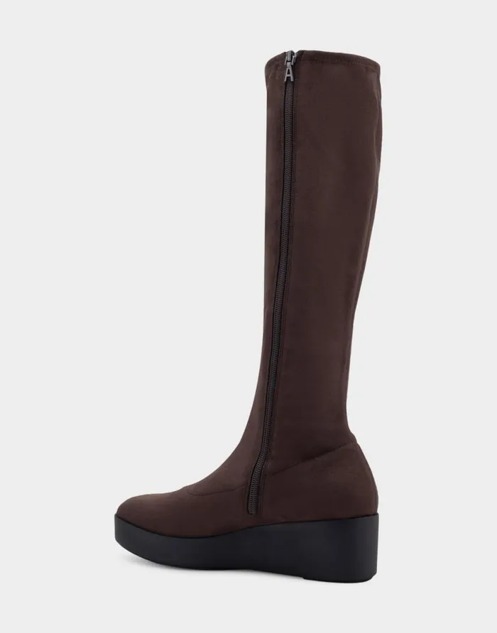Aerosoles Comfortable Women039s Flatform Heel Tall Shaft Boot In Brown Stretch Faux Suede Java Stretch Faux Suede Women Wedges