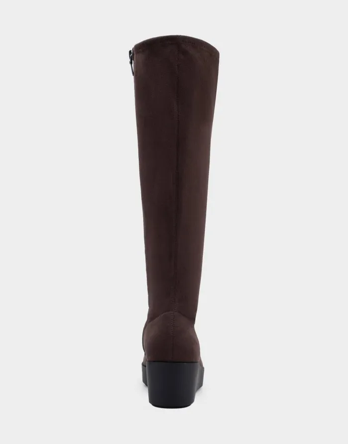 Aerosoles Comfortable Women039s Flatform Heel Tall Shaft Boot In Brown Stretch Faux Suede Java Stretch Faux Suede Women Wedges