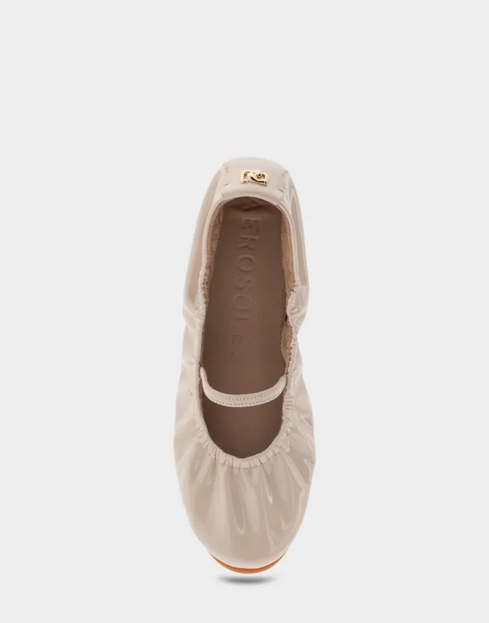 Aerosoles Comfortable Women039s Foldable Ballet Flat In Natural Patent Faux Leather Natural Patent Faux Leather Women Ballet