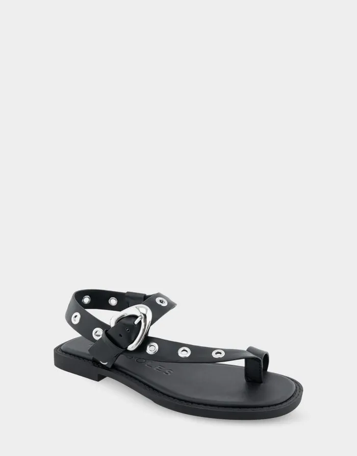 Aerosoles Comfortable Women039s Grommeted Asymmetrical Toe Ring Sandal In Black Faux Leather Black Faux Leather Women Clogs and Mules