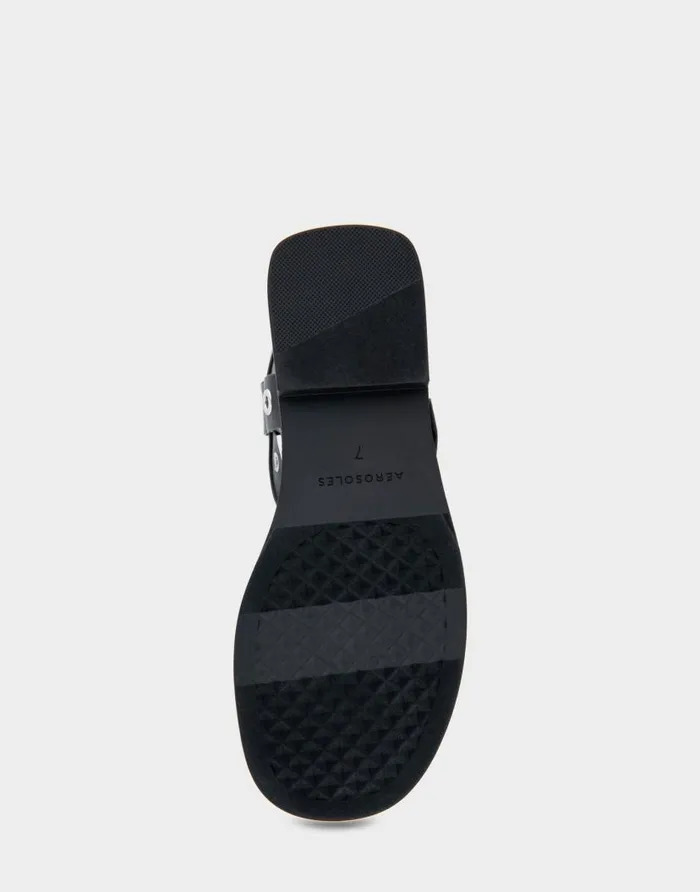 Aerosoles Comfortable Women039s Grommeted Asymmetrical Toe Ring Sandal In Black Faux Leather Black Faux Leather Women Clogs and Mules