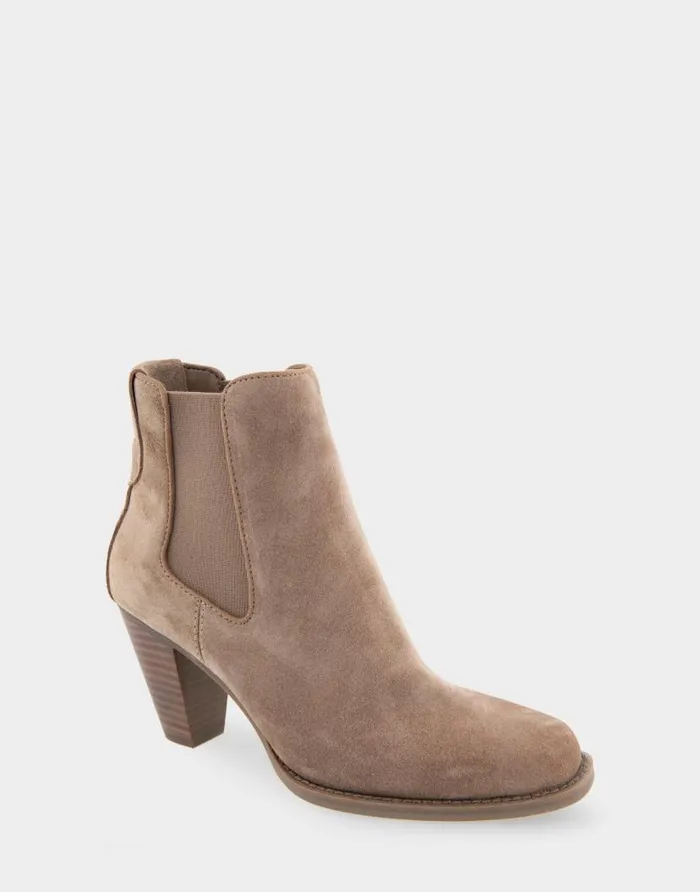 Aerosoles Comfortable Women039s Heeled Ankle Boot In Beige Genuine Suede Trench Coat Genuine Suede Women Ankle Boots
