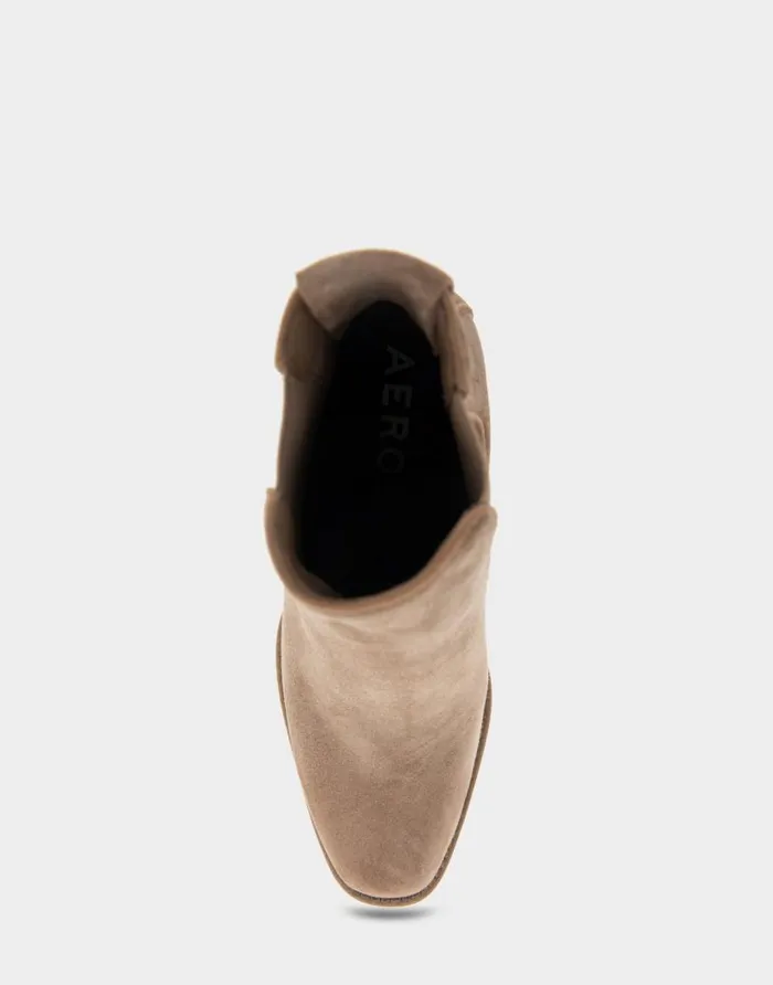 Aerosoles Comfortable Women039s Heeled Ankle Boot In Beige Genuine Suede Trench Coat Genuine Suede Women Ankle Boots