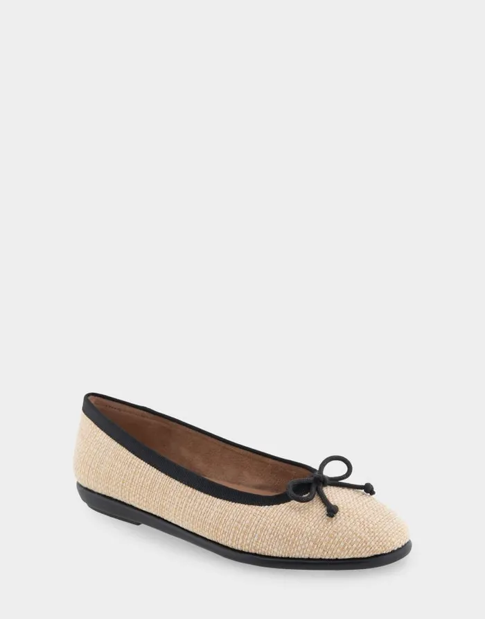 Aerosoles Comfortable Women039s Hidden Mini Wedge Ballet Flat In Natural Raffia Combo Raffia Fabric Natural Raffia Combo Women Clogs and Mules