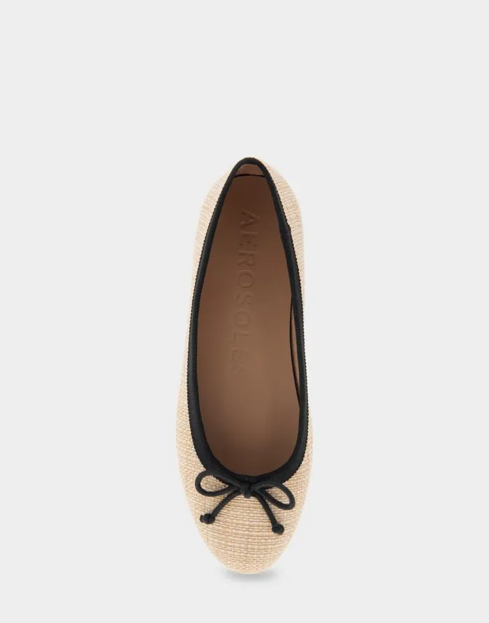 Aerosoles Comfortable Women039s Hidden Mini Wedge Ballet Flat In Natural Raffia Combo Raffia Fabric Natural Raffia Combo Women Clogs and Mules