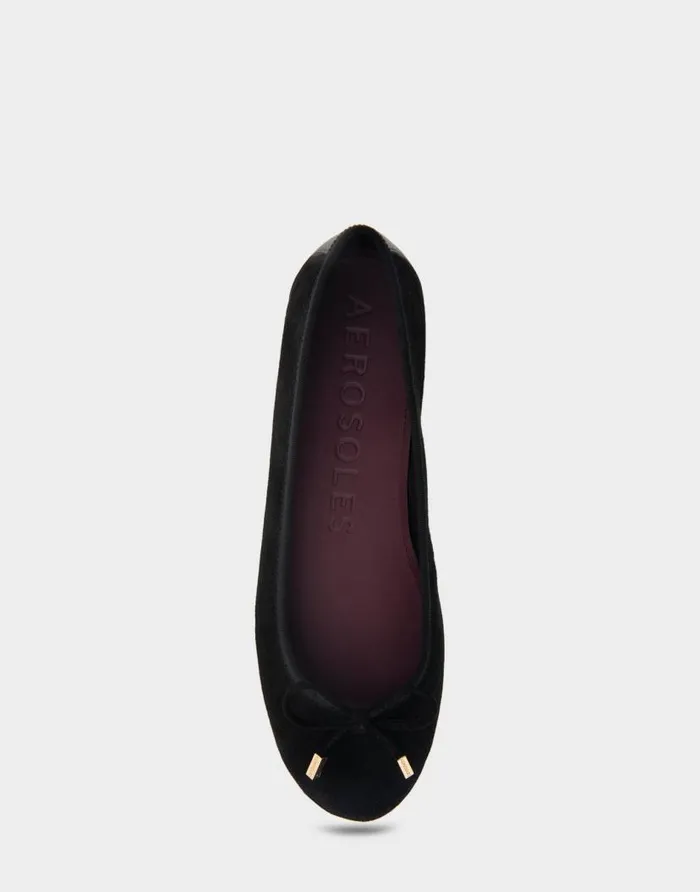 Aerosoles Comfortable Women039s Hidden Wedge Ballet Flat In Black Genuine Suede Black Genuine Suede Women Dress