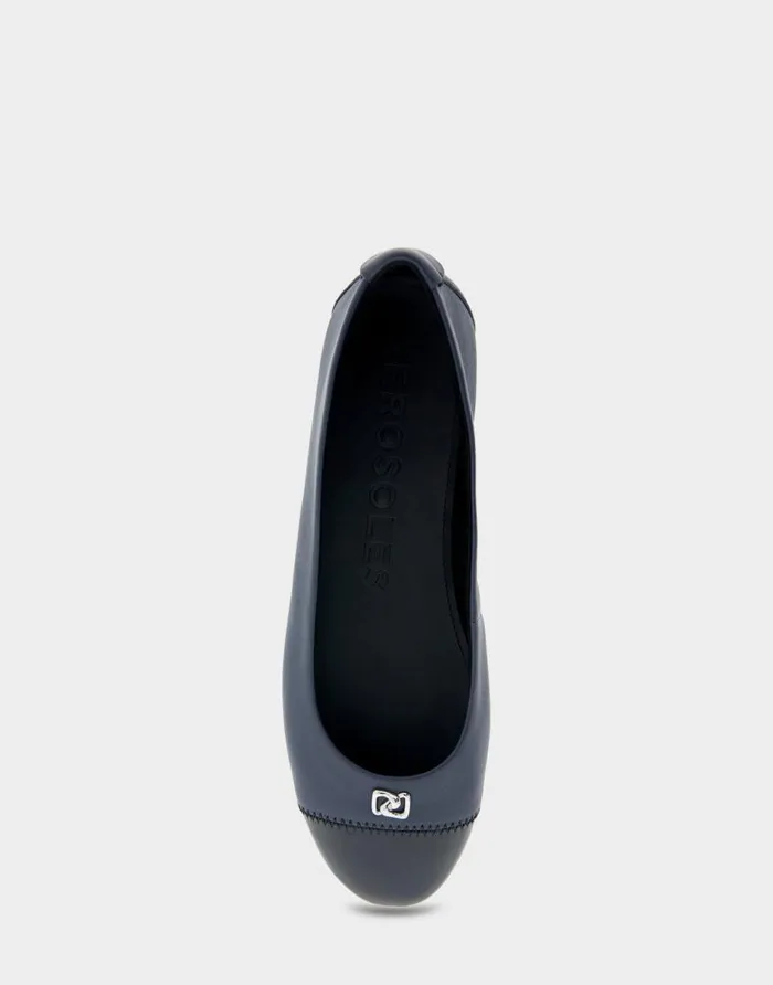 Aerosoles Comfortable Women039s Hidden Wedge Ballet Flat In Navy Genuine Leather Navy Genuine Leather Women Ballet