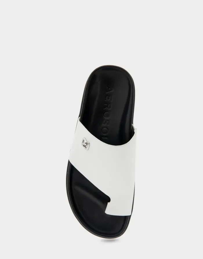 Aerosoles Comfortable Women039s Hooded Toe Ring Footbed Sandal In White Leather White Leather Women Clogs and Mules