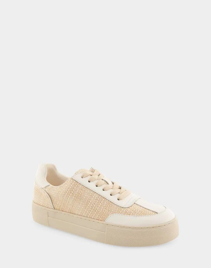 Aerosoles Comfortable Women039s Lace Up Hidden Wedge Sneaker In Sand Raffia Combo Raffia Fabric Sand Raffia Women Flatforms