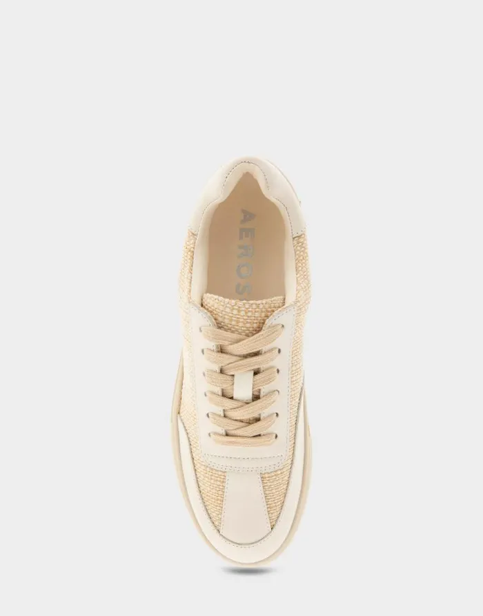Aerosoles Comfortable Women039s Lace Up Hidden Wedge Sneaker In Sand Raffia Combo Raffia Fabric Sand Raffia Women Flatforms