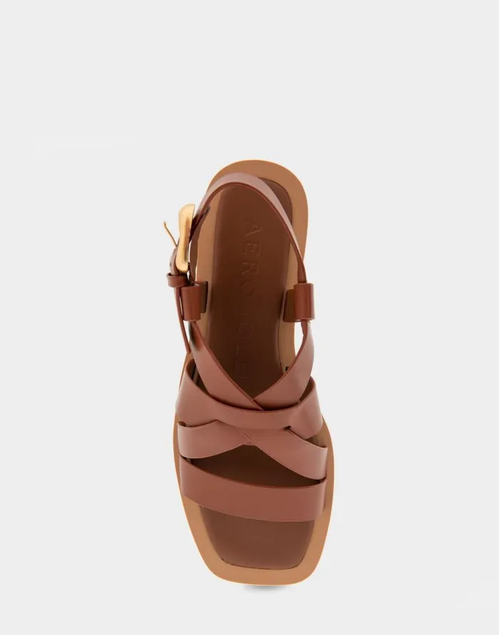 Aerosoles Comfortable Women039s Multi Strap Flat Sandal In Gingerbread Leather Gingerbread Leather Women Clogs and Mules