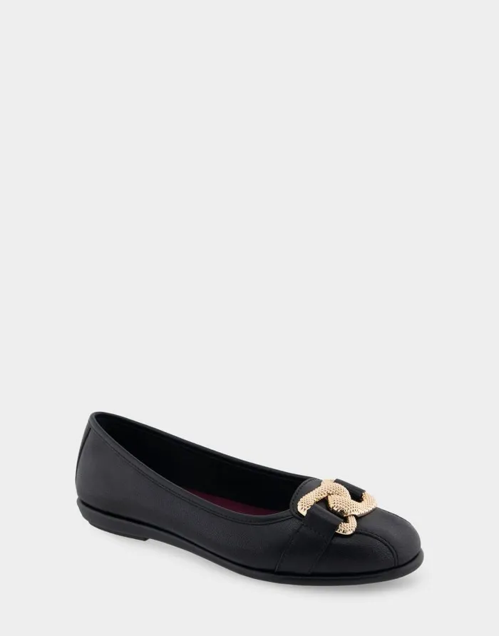 Aerosoles Comfortable Women039s Ornamented Flat In Black Genuine Leather Black Genuine Leather Women Dress