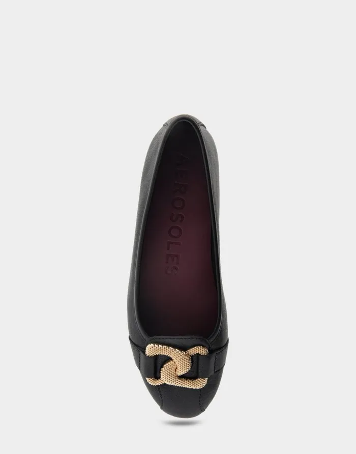 Aerosoles Comfortable Women039s Ornamented Flat In Black Genuine Leather Black Genuine Leather Women Dress