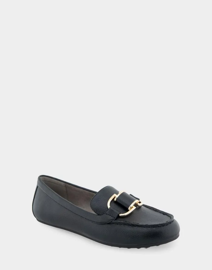 Aerosoles Comfortable Women039s Ornamented Loafer In Black Faux Leather Black Faux Leather Women Wide Width Flats