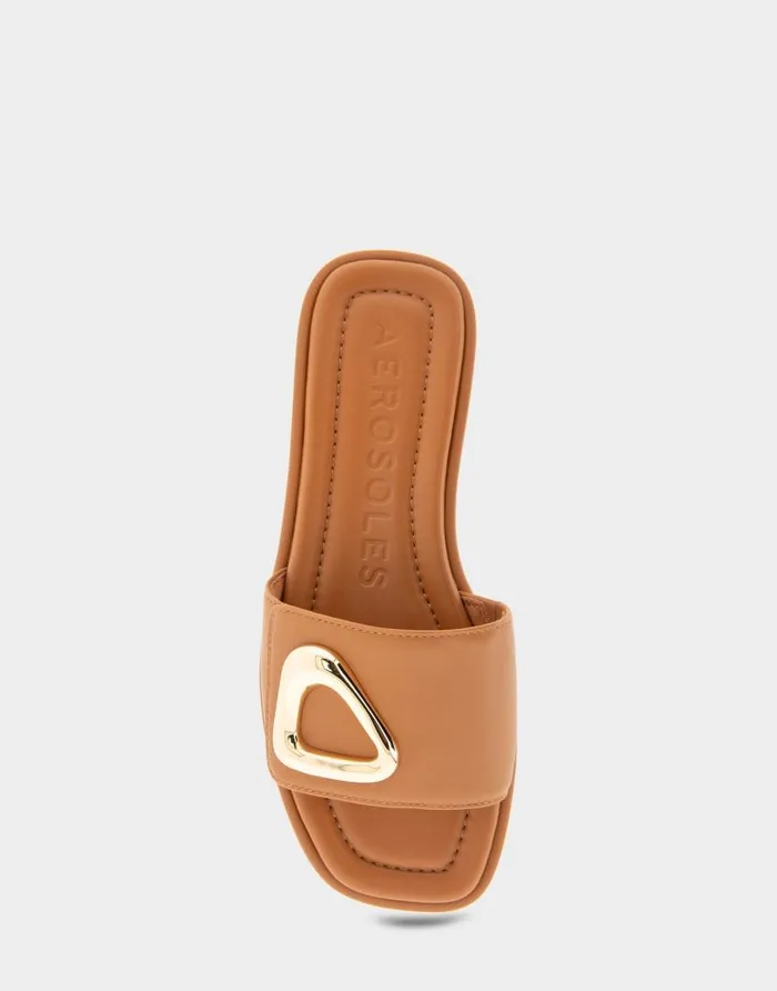 Aerosoles Comfortable Women039s Ornamented Single Band Slide Sandal In Tan Leather Tan Leather Women Clogs and Mules