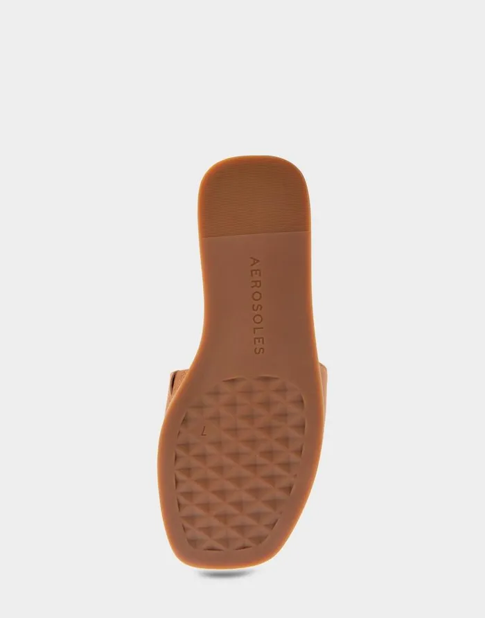 Aerosoles Comfortable Women039s Ornamented Single Band Slide Sandal In Tan Leather Tan Leather Women Clogs and Mules