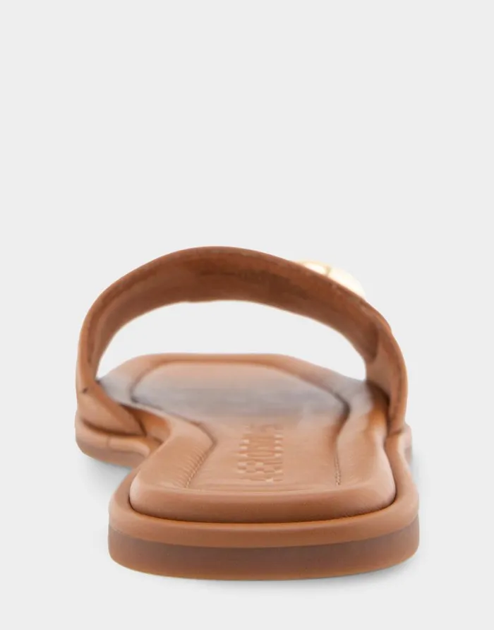 Aerosoles Comfortable Women039s Ornamented Single Band Slide Sandal In Tan Leather Tan Leather Women Clogs and Mules