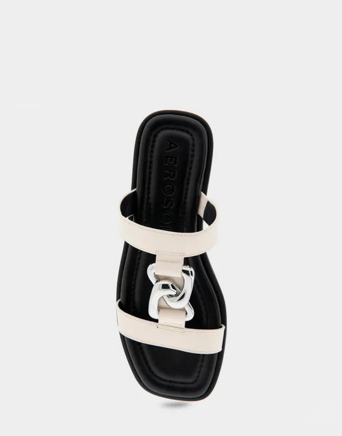 Aerosoles Comfortable Women039s Ornamented Tstrap Slide Sandal In Eggnog Leather Eggnog Leather Women Clogs and Mules