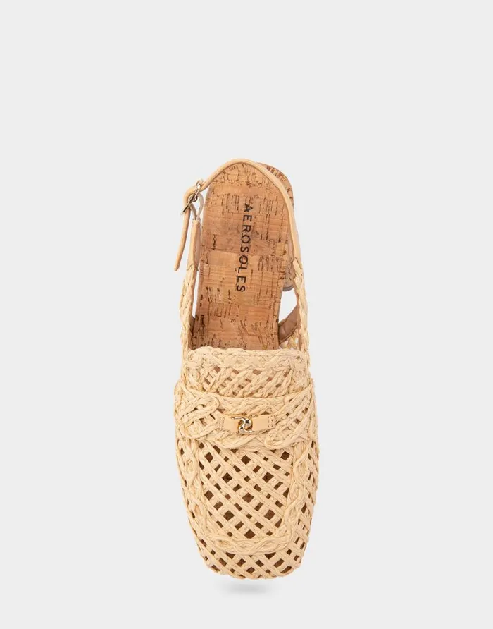 Aerosoles Comfortable Women039s Platform Slingback In Natural Raffia Fabric Natural Women Dress