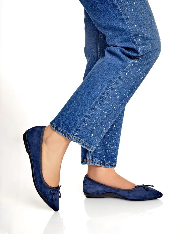 Aerosoles Comfortable Women039s Point Toe Flat In Navy Genuine Suede Navy Genuine Suede Women Ballet