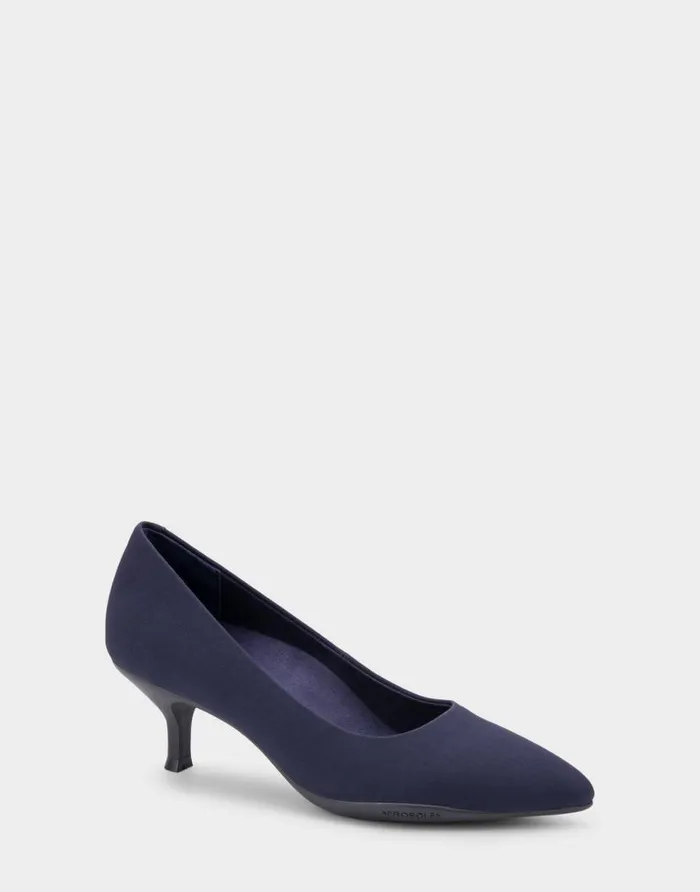 Aerosoles Comfortable Women039s Point Toe Kitten Heel Pump In Navy Stretch Gabardine Fabric Navy Stretch Gabardine Fabric Women Pumps