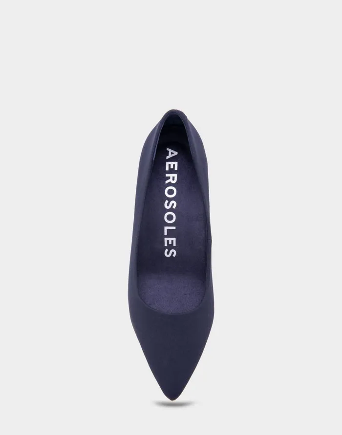 Aerosoles Comfortable Women039s Point Toe Kitten Heel Pump In Navy Stretch Gabardine Fabric Navy Stretch Gabardine Fabric Women Pumps