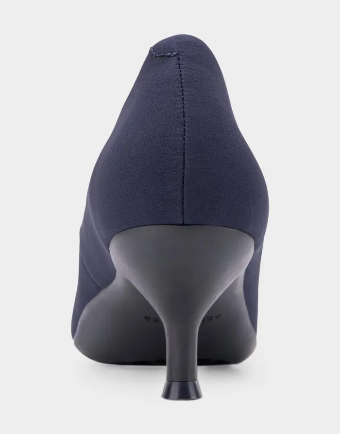 Aerosoles Comfortable Women039s Point Toe Kitten Heel Pump In Navy Stretch Gabardine Fabric Navy Stretch Gabardine Fabric Women Pumps
